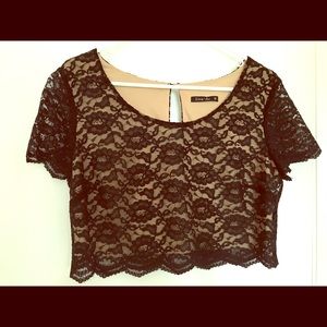 Charlotte Russe black and nude lace crop top-sizeM